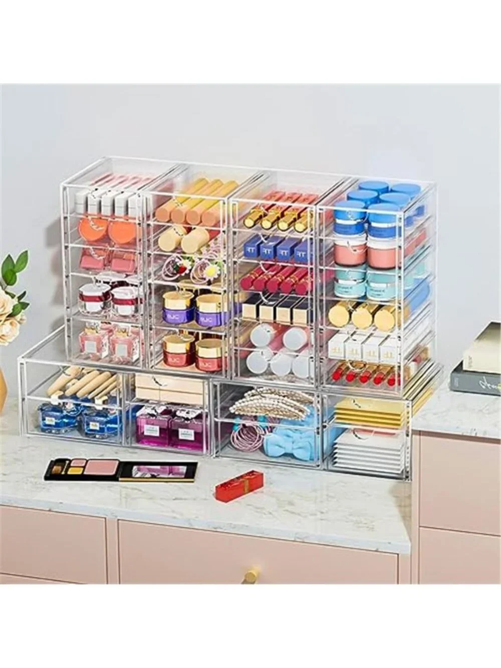 Acrylic Makeup Organizer Clear Storage Drawers Cosmetic Desk Bathroom 2 Pack